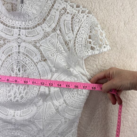 Bisou Bisou Dress Womens 8 White Lace Sheath High Neck Cap Sleeve Party Cocktail - Picture 14 of 16